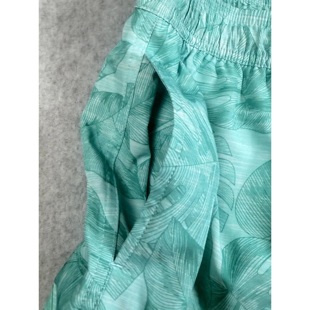 DOCKERS Men's Small S Green Teal Tropical Leaf Print Swim Trunks Mesh Lined